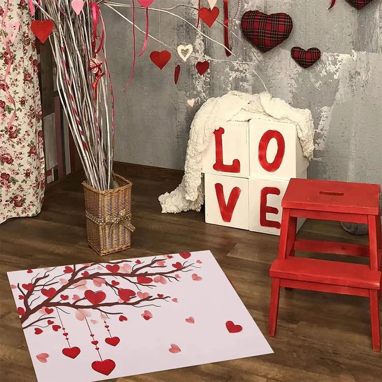 2025新款地垫情人节爱心粉色喜庆家用装饰门垫玄幻门口防滑脚垫