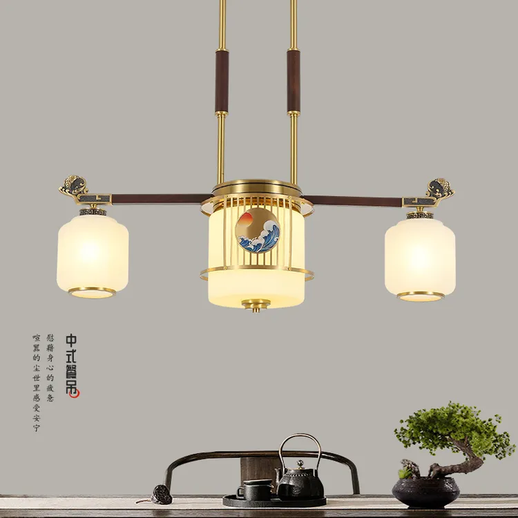 新中式全铜餐厅吊灯新款中国风客厅卧室主灯别墅茶室禅意中山灯具