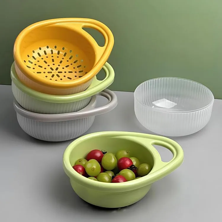 小清新双层提手沥水篮家用创意厨房多功能可分离水果蔬菜清洗沥水