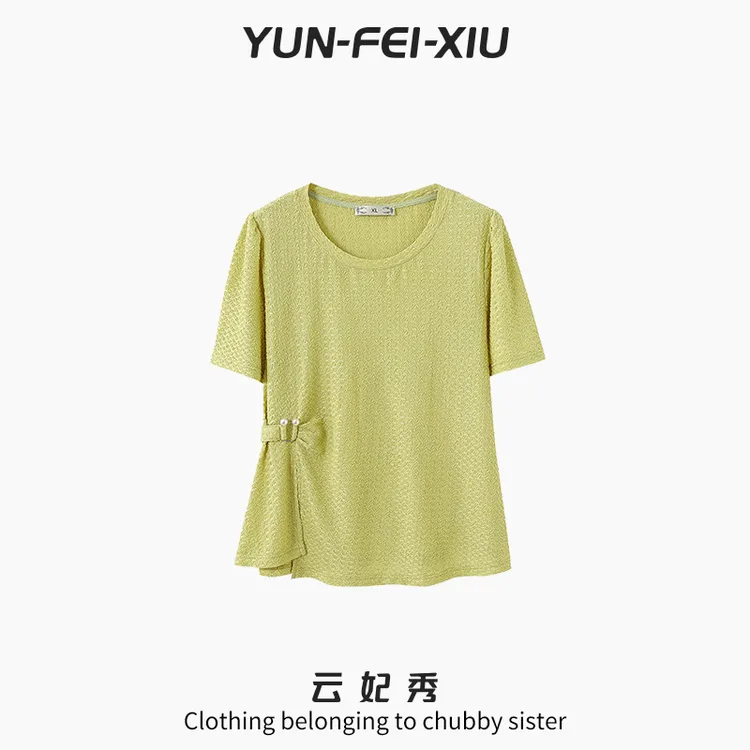 云妃秀大码女装T恤休闲时尚胖妹妹显瘦宽松遮肉上衣夏季13030