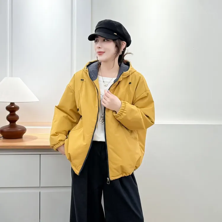 大码冬季加厚保暖拼接常规宽松常规连帽面包服棉衣棉服320