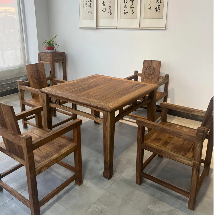 老榆木方桌八仙桌实木餐桌复古茶桌明清仿古书桌家具家用禅意桌凳