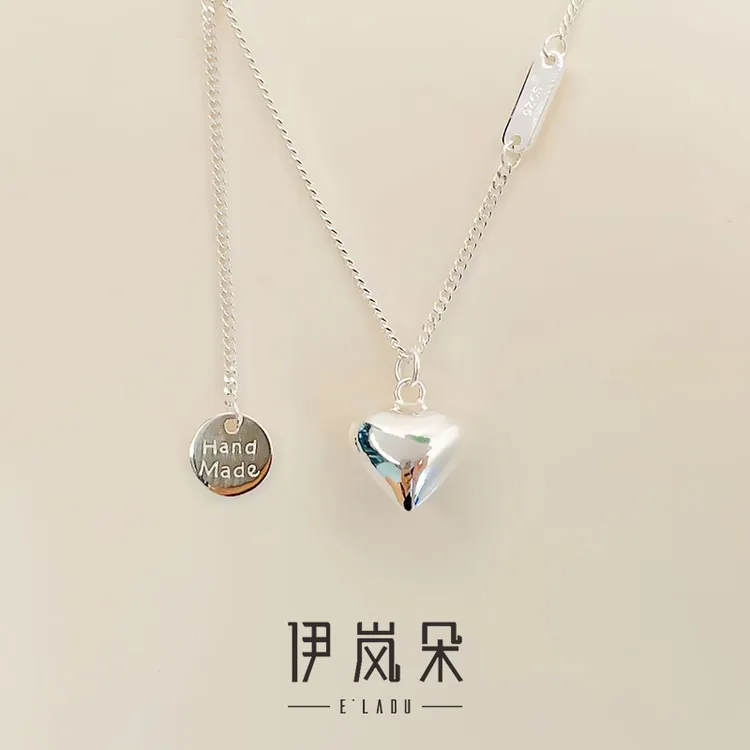 坠链均925银 伊岚朵【设计师】爱心字母项链｜加长款吊坠大码锁骨链