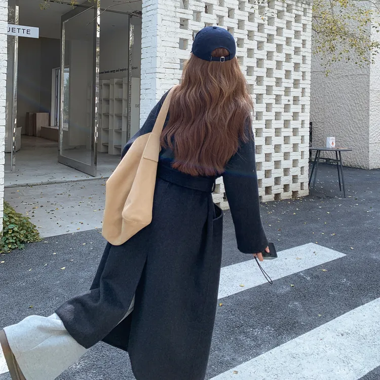 深灰色韩系气质双面羊毛大衣女2025秋冬新款高级感长款毛呢外套