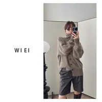《WI EI》摩卡毛衣*羊毛拉绒堆堆领宽松长袖针织开衫外套W25409033