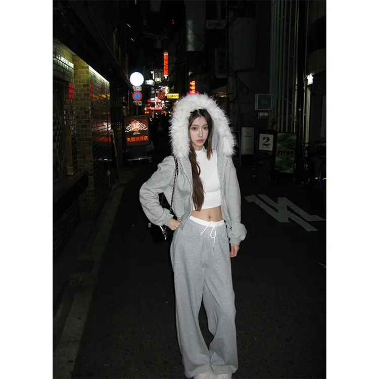 韩系慵懒风时尚长袖打底衫洋气设计感外套上衣高腰百搭直筒裤套装