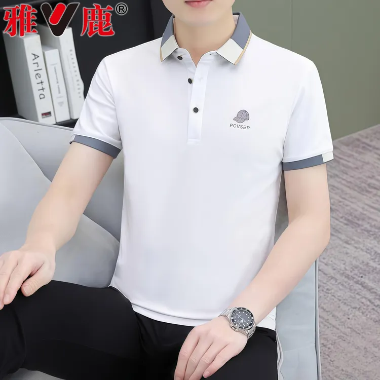 V/雅鹿高端男士polo衫潮流韩版翻领短袖t恤时尚商务休闲透气半袖