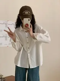 门店款 秋季新款长袖休闲百搭宽松纯色韩版苎麻衬衫