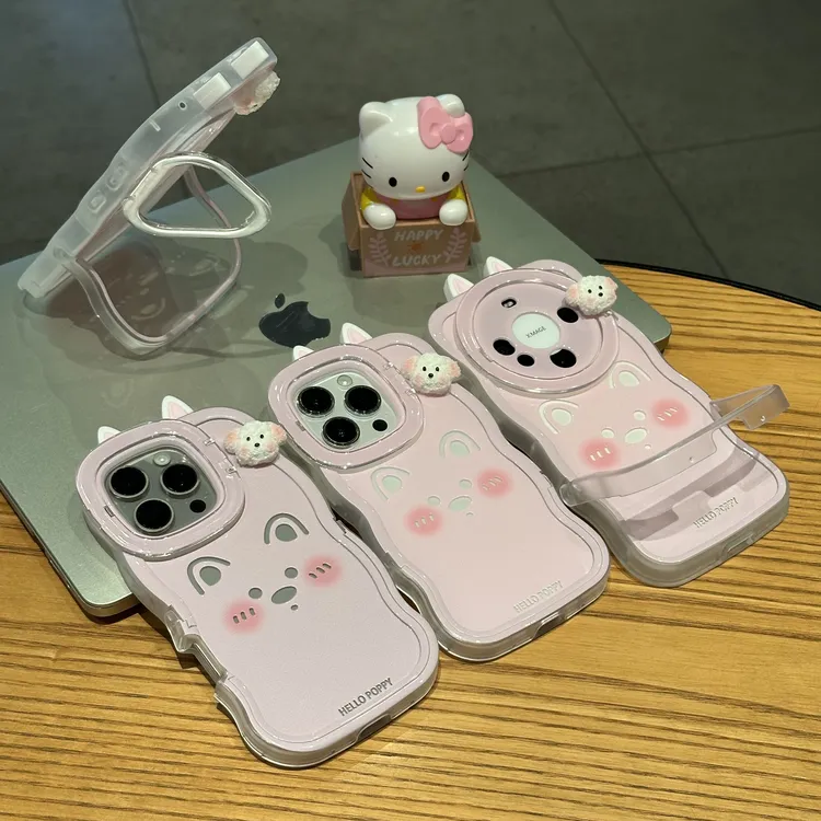 欧克里里西高地公仔耳朵双支架适用苹果16手机壳华为oppo小米vivo