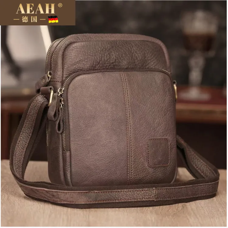 AEAH真皮男包简约新品大容量单肩包挎包休闲多格层牛皮男包男士复