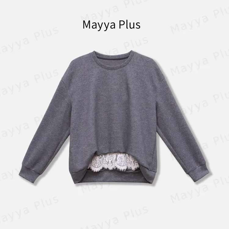 【格雷调性】Mayya Plus麦芽定制气质流光风蕾丝拼接卫衣32537323A