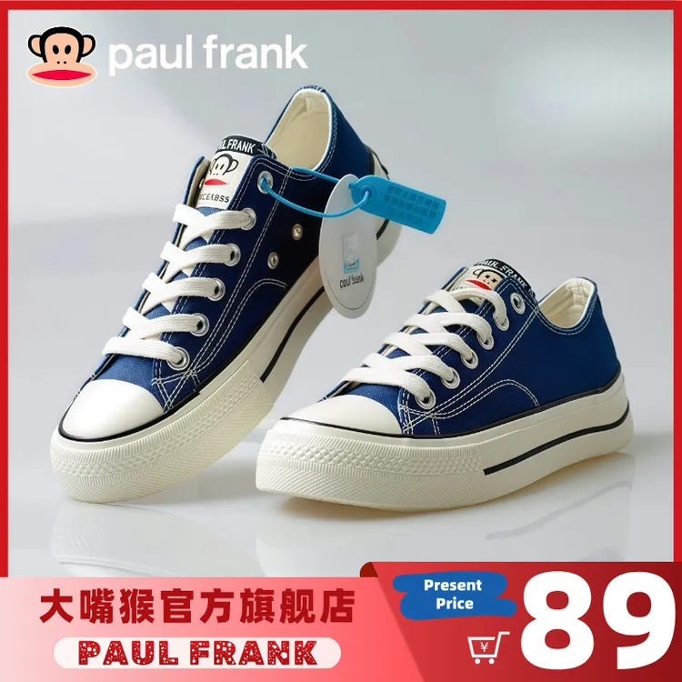 大嘴猴2025夏季情侣款小白鞋男女低帮休闲厚底增高蓝色帆布板鞋子