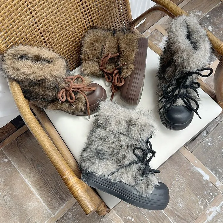 防寒厚底大头雪地靴女2025冬季新款千禧辣妹毛毛靴加绒洋气短靴女