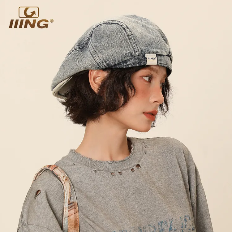 IIING帽控复古牛仔贝雷帽时尚女夏百搭户外大头围显脸小前进帽子