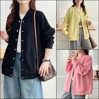 HUIZHIMEI/绘智美微胖大码女装秋季新款简约百搭纯色棒球服外套