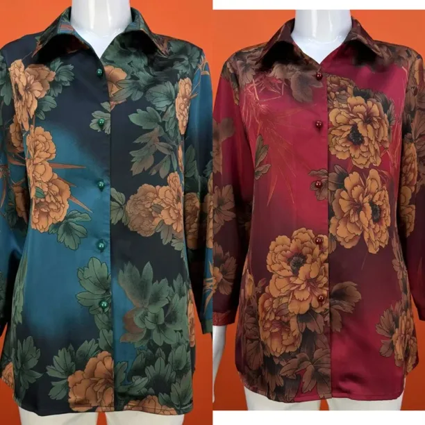 518  204新款翻领富贵牡丹花分袖妈妈开衫                    