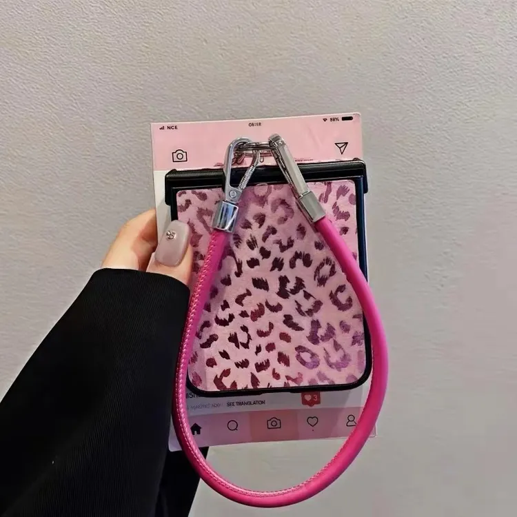 皮纹粉色豹纹适用小米mixflip折叠屏手机壳全包荣耀vflip女款手提