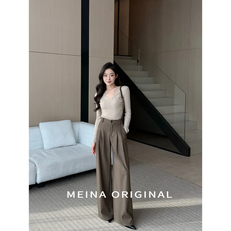 MEINA【慕斯摩卡】法式时尚气质设计休闲百搭显瘦简约直筒A阔腿裤