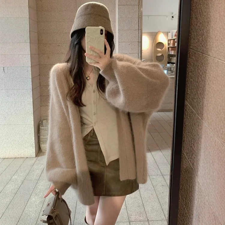 毛茸茸温柔软糯水貂绒毛衣女春秋冬宽松慵懒风高级感针织开衫外套