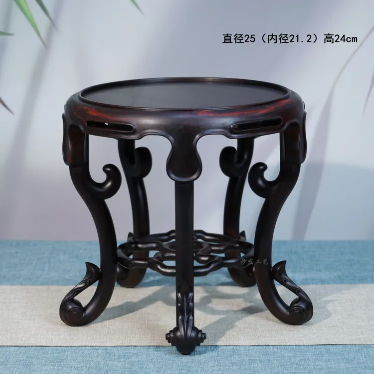 【精品高货】老挝大红酸枝精品圆形高花几底座