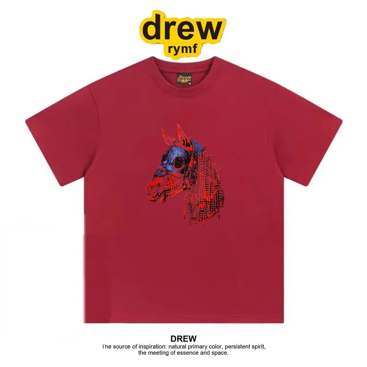 DREW RYMF短袖鸿运复古马头印花纯棉短袖男女情侣t恤宽松上衣t恤