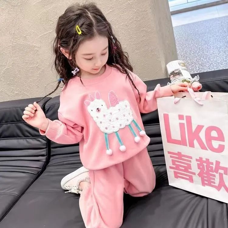 巴拉巴拉云朵女童套装羊驼运动卫衣新款春秋季儿童两件套中小童女