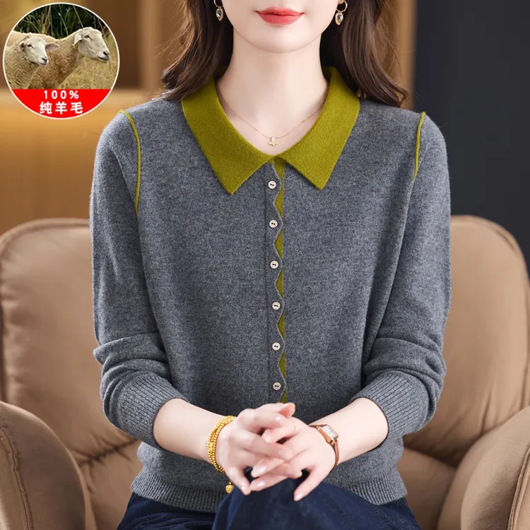 100纯羊毛衫女中老年秋冬新款高档针织打底衫妈妈装时尚洋气毛衣