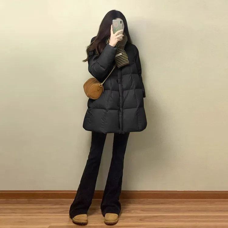 黑色棉服女中长款冬季2025新款小个子时尚保暖高级感面包服外套