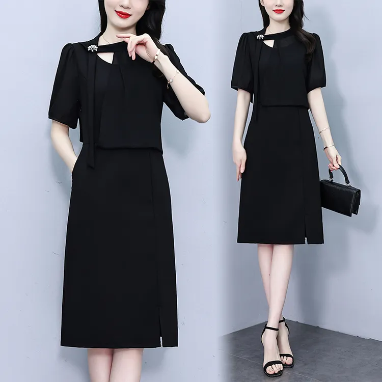 法式高级感轻奢百搭连衣裙夏季新款大码女装收腰显瘦气质小黑裙