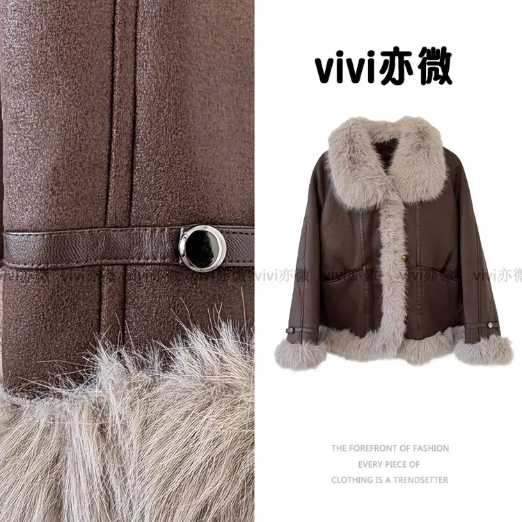 【vivi亦微】时尚休闲气质真毛外套 ——麂皮外套