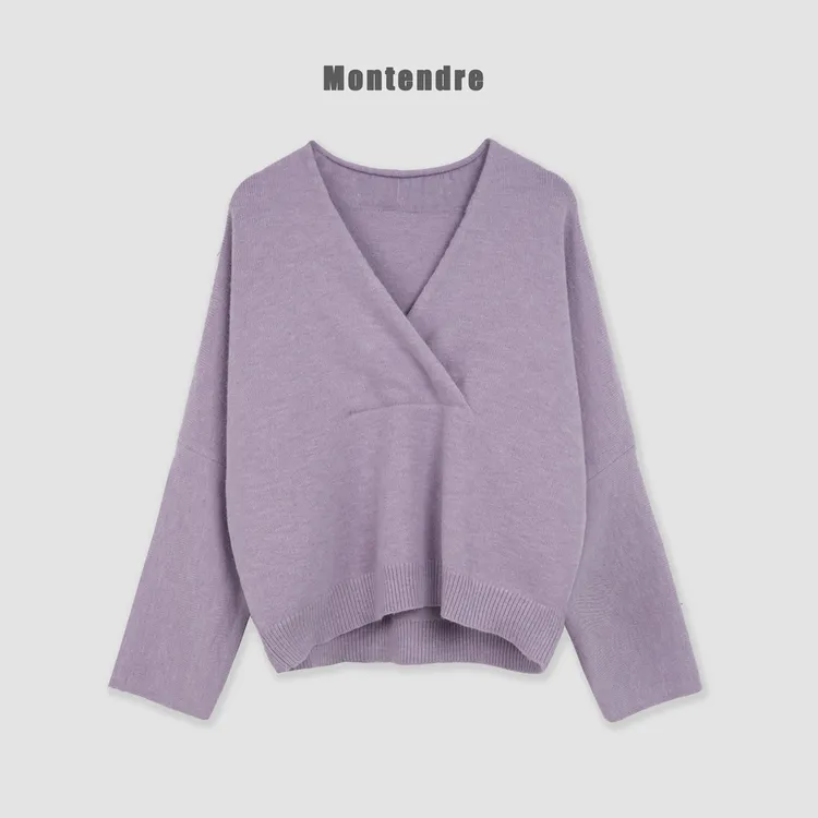 【MonTendre】秋冬新款 R 蝙蝠袖显瘦针织衫V领休闲长袖纯色上衣