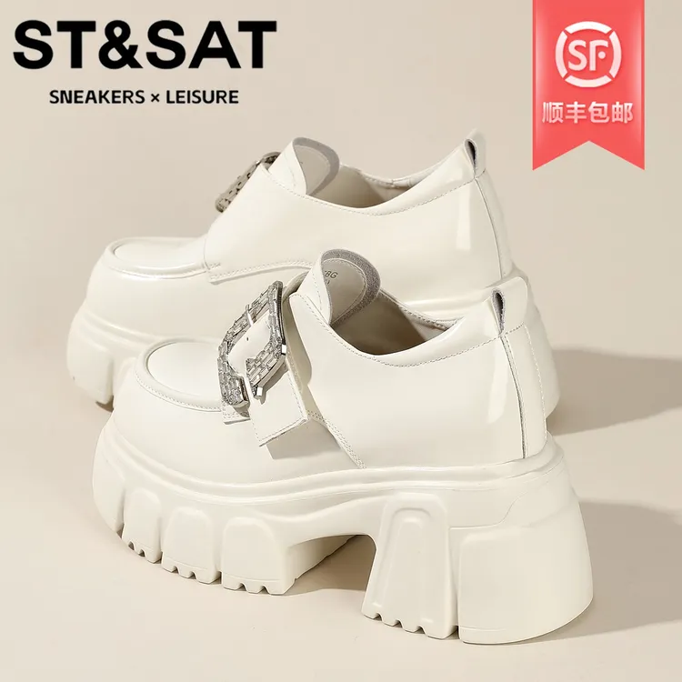 星期六真皮英伦风单鞋女粗跟内增高乐福鞋2025秋季新款时尚小皮鞋