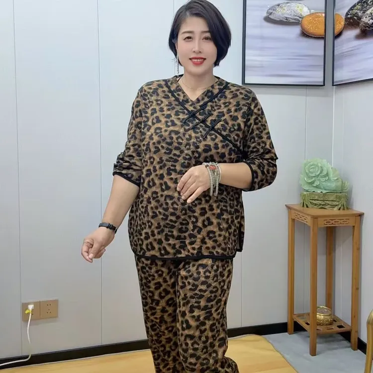 秋冬厚款德绒民族风盘扣女士气质显瘦睡衣套装保暖宽松休闲大码