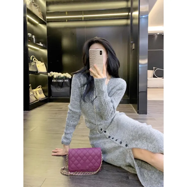 松弛慵懒感毛衣套装秋冬纯欲气质修身针织衫高腰显瘦半身裙两件套