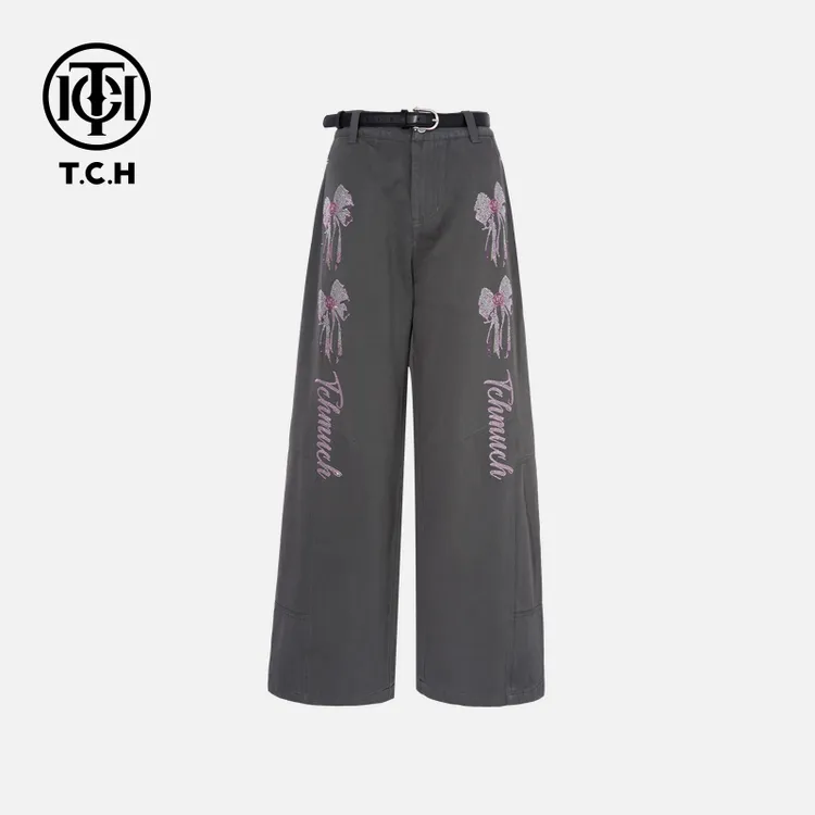 TCH私服烫钻工艺时尚休闲百搭蝴蝶结长裤女T75C20E5038轻奢tch