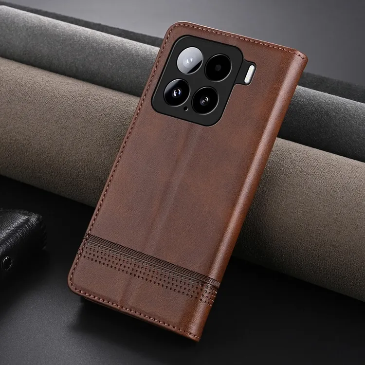 适用小米15/Pro商务高档磁吸牛纹翻盖皮套手机壳插卡全包