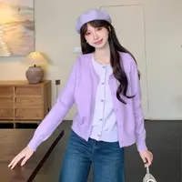 慕兔韩系甜美假两件宽松显瘦长袖针织开衫女2025秋新款百搭上衣