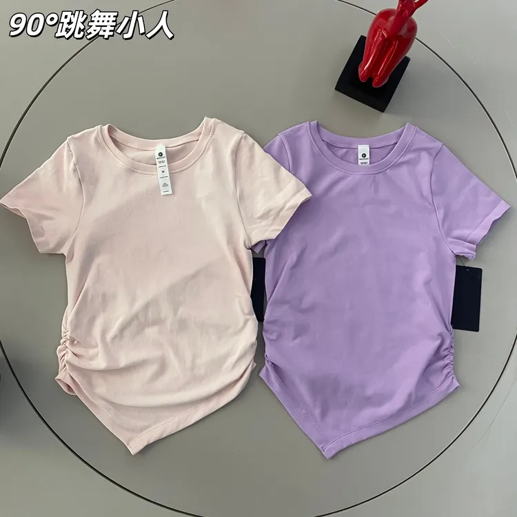 圆领短袖t恤女秋季高级感纯色简约修身显瘦侧边褶皱设计上衣xh04