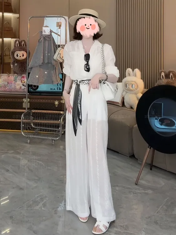 夏季新款多巴胺松弛感温婉大方老钱风气质上衣舒适百搭休闲裤套装