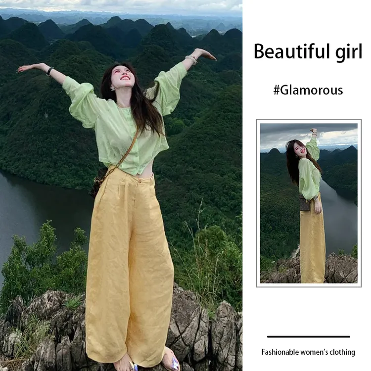 INS风慵懒风时尚套装女初秋新款设计感衬衫上衣宽松休闲裤两件套