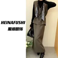 HEINA气质飘带马甲半身裙三件套装2282