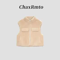 ChaxRmto斯斯100棉羊毛冬新款时尚百搭拉链立领马甲SD1A2363