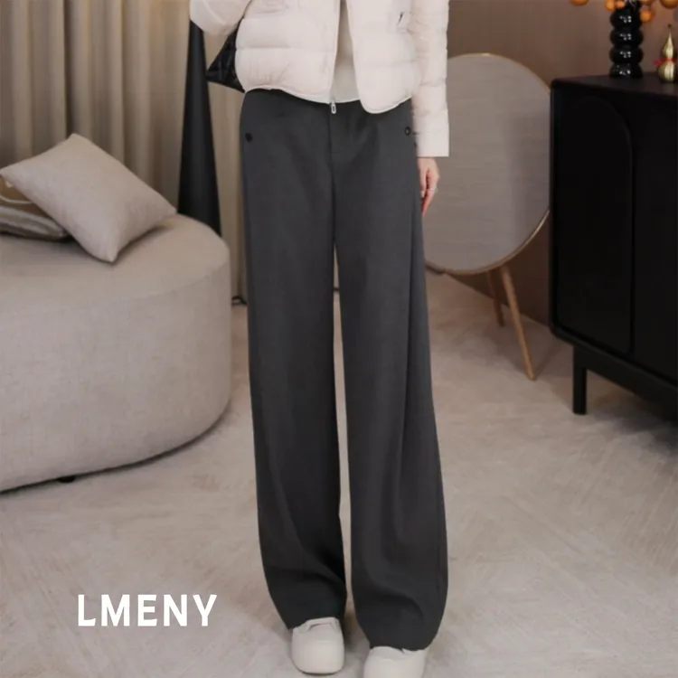 LMENY“大王裤”梨形盲入！显瘦遮胯立体压褶单扣点缀直筒裤25CK027
