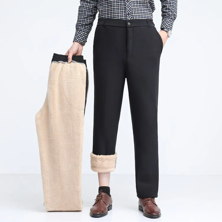 冬季爸爸白绒款裤子男加绒加厚款中老年人男士松紧腰外穿休闲棉裤