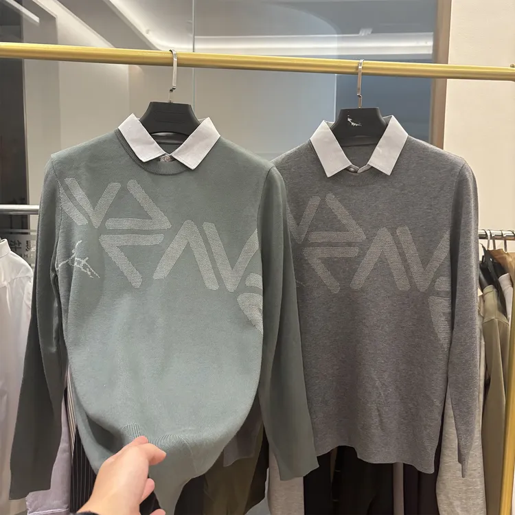 【雅家】含羊毛！抗起球！秋冬厚款时尚提花假两件针织衫打底毛衣