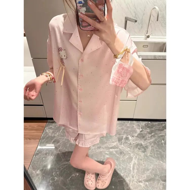 【DSYJ大睡衣家】网红同款韩系冰丝短袖睡衣女夏款短裤套装家居服女