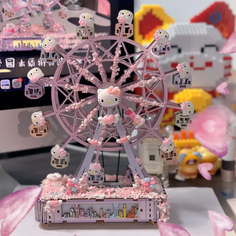 （活动中）KT猫造景DIY摩天轮木质八音盒发光旋转圣诞礼物圣诞礼物