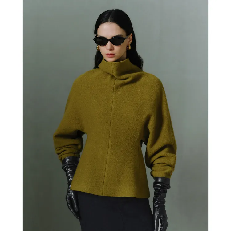 LYNEE【黑标 巴黎艺术生】纯羊毛立领连身袖 针织毛衣女LGD2FAT041