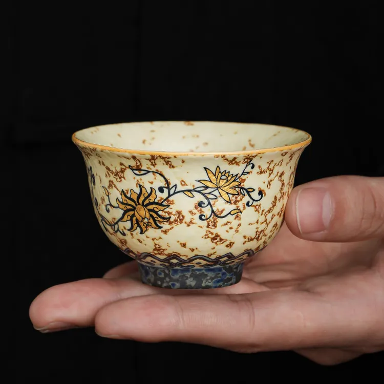 青花火石红陶瓷泡茶茶杯家用主人杯单个高档中式古风功夫茶具杯子