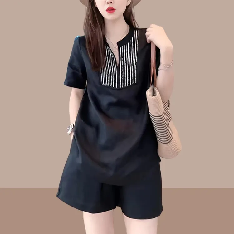 宽松显瘦胖妹妹大码女装套装2026夏季新款薄款透气体恤短裤两件套